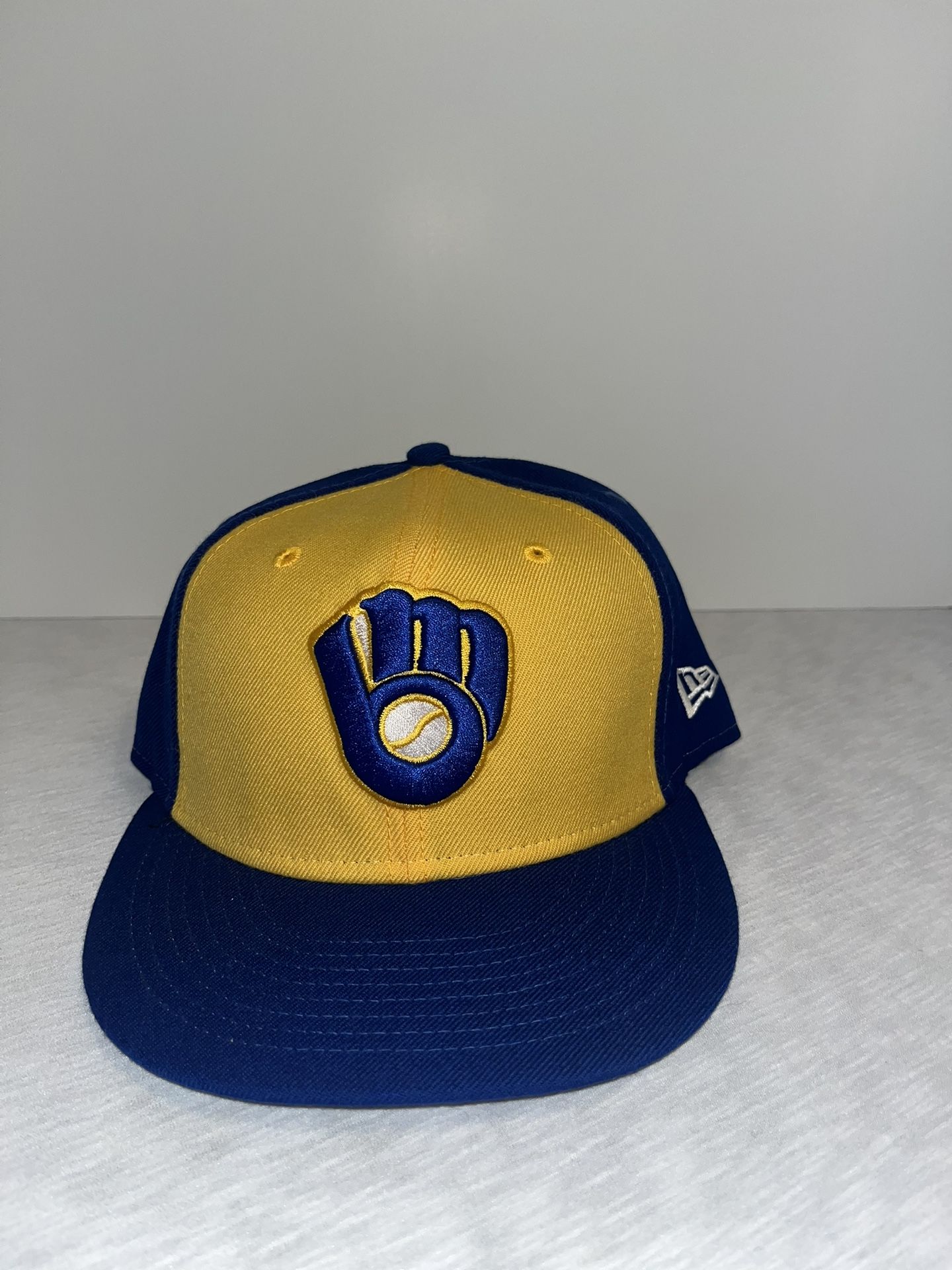 Milwaukee Brewers MLB On-Field New Era 59FIFTY Blue/Yellow Fitted Hat Size 7 1/2
