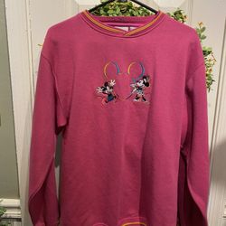 Disney Mickey and Company Adult Size Medium Mickey Mouse and Minnie Mouse Pink Sweatshirt