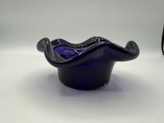 Vintage Cobalt Blue Glass Ashtray Bowl Trinket Dish