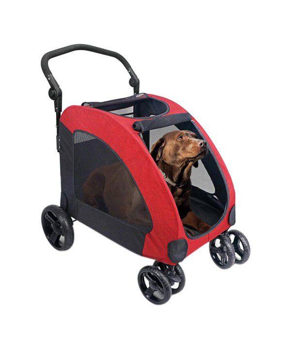 Wooce Dog Stroller For Medium to Large Dogs - 4 Wheels Foldable Pet Travel Stroller Jogger With Adjustable Handle – Red