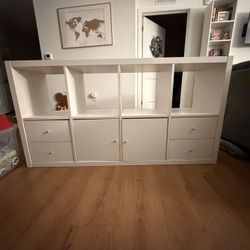 White IKEA KALLAX Shelf + 2 Drawer Inserts + 2 Door Inserts — Great Condition