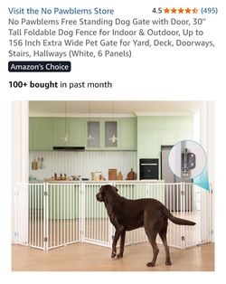 No Pawblems Free Standing Dog Gate with Door, 30' Tall Foldable Dog Fence for Indoor & Outdoor, Up to 156 Inch Extra Wide Pet Gate for Yard, Deck, Doo