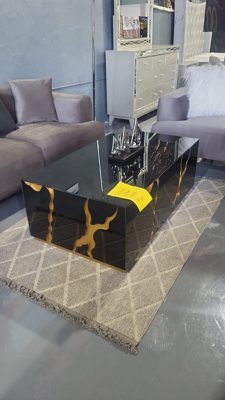 COFFEE TABLE BLACK GOLD GLOSSY 47x23
