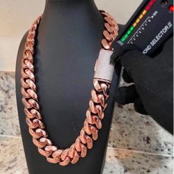 20mm Miami Cuban Link Pink Red Rose Gold Plated Chain Necklace 18k & 14k Crab Old School Regular Lock