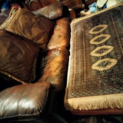 Natural Grain Leather Sofa, Ottoman, 