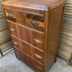 Vintage Art Deco waterfall dresser / Antique Dresser - 4 Drawers 30 1/4 W x 19 D x 50 H 