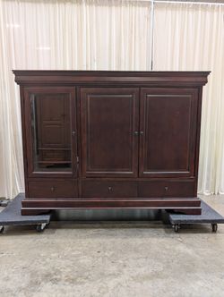 Traditional Dark Wood TV Stand with Glass Door