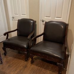2 Great Quality Leather/ Wood Chairs