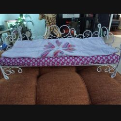21" DOLL METAL BED BATTAT  Sweet Dreams Fancy Hearts CurlyQ Scrolled VINTAGE