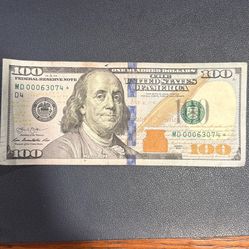 $100 Star Note Low Serial Number 00063074