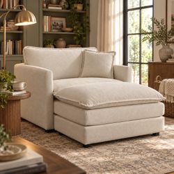 41'' Chenille Modern Upholstered Accent Armchair with Ottoman, Beige