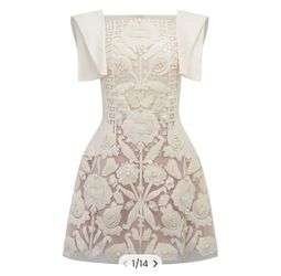 Miss Rosier Léa White Floral Appliqué Crochet Mini Dress XL