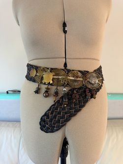 OOAK Custom Artisan Mixed Metal Braided Belt Boho Brutalist Turtle Charm Woven