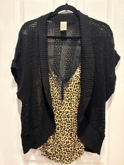 Faded Glory XXL Black Crochet Cardigan and Leopard Print Camisole Bundle - Simi Valley