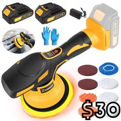 [NEW] 21V Cordless Car Polisher - Dual Action Buffer with 2 Batteries