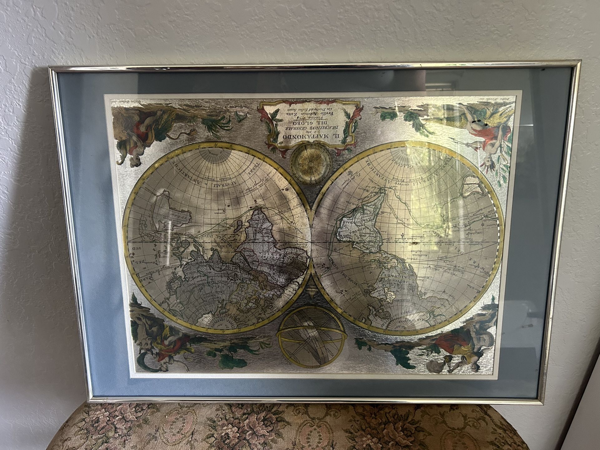 Late 20Th Century Gold Foil World Map