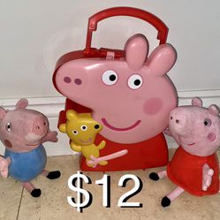 $12 Peppa Pig Bundle Pepp & George plushie & toy case 