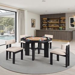 5 PC. ROUND GAME DINING TABLE SET, FIT 6 PLAYERS (F701) $699  DELIVER AVAILABLE   