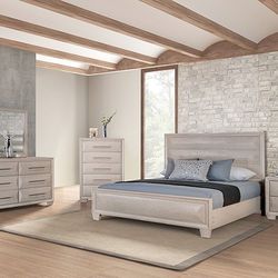 Brand New White Oak 4pc Queen Bedroom Set (Available In Eastern King)
