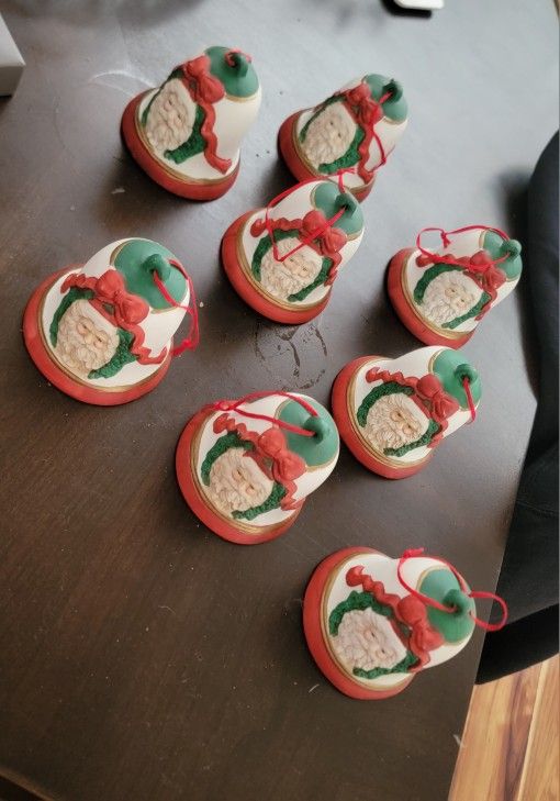 8 Porcelain Santa Ornaments Vintage