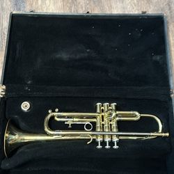 Gold Trumpet With Original Case, Sheet Music, Cleaning Materials