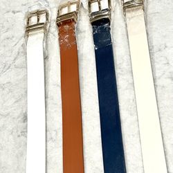 NEW Set Of Women’s Faux Leather Belts [White,Coffee,Navy,Cream] Size 110/Medium/31-37in