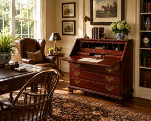 Vintage Willett Wildwood Cherry Secretary Desk / Chest – Drop-Front Writing Desk with Brass Hardware