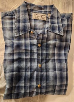 U.S. Expedition XL Blue Plaid Button Down Short Sleeve Shirt