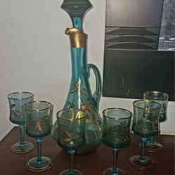 Vintage Glass Drinking Set W/ Pitcher