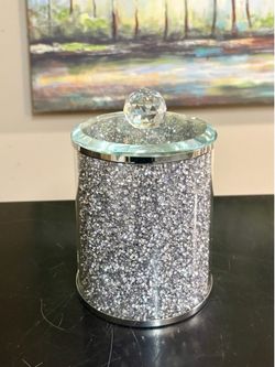 Beautiful Glass Container with Crushed Diamonds 6” NEW