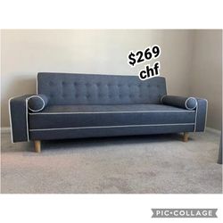 GRAY Fabric Futon Sofa Bed w/ Armrest