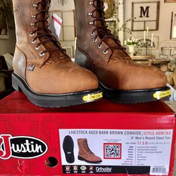 New Justin Steel Toed Work Boots Size 11.5 