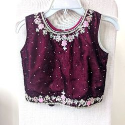 Girls Pink &amp; Maroon Velvet Punjabi Indian 3 Piece Lengha Size 30 age 7-9 