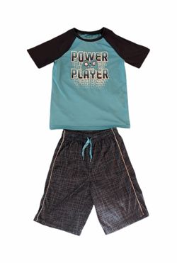 Boys Light Blue & Dark Blue Plaid Shirt and Short Set Size 7