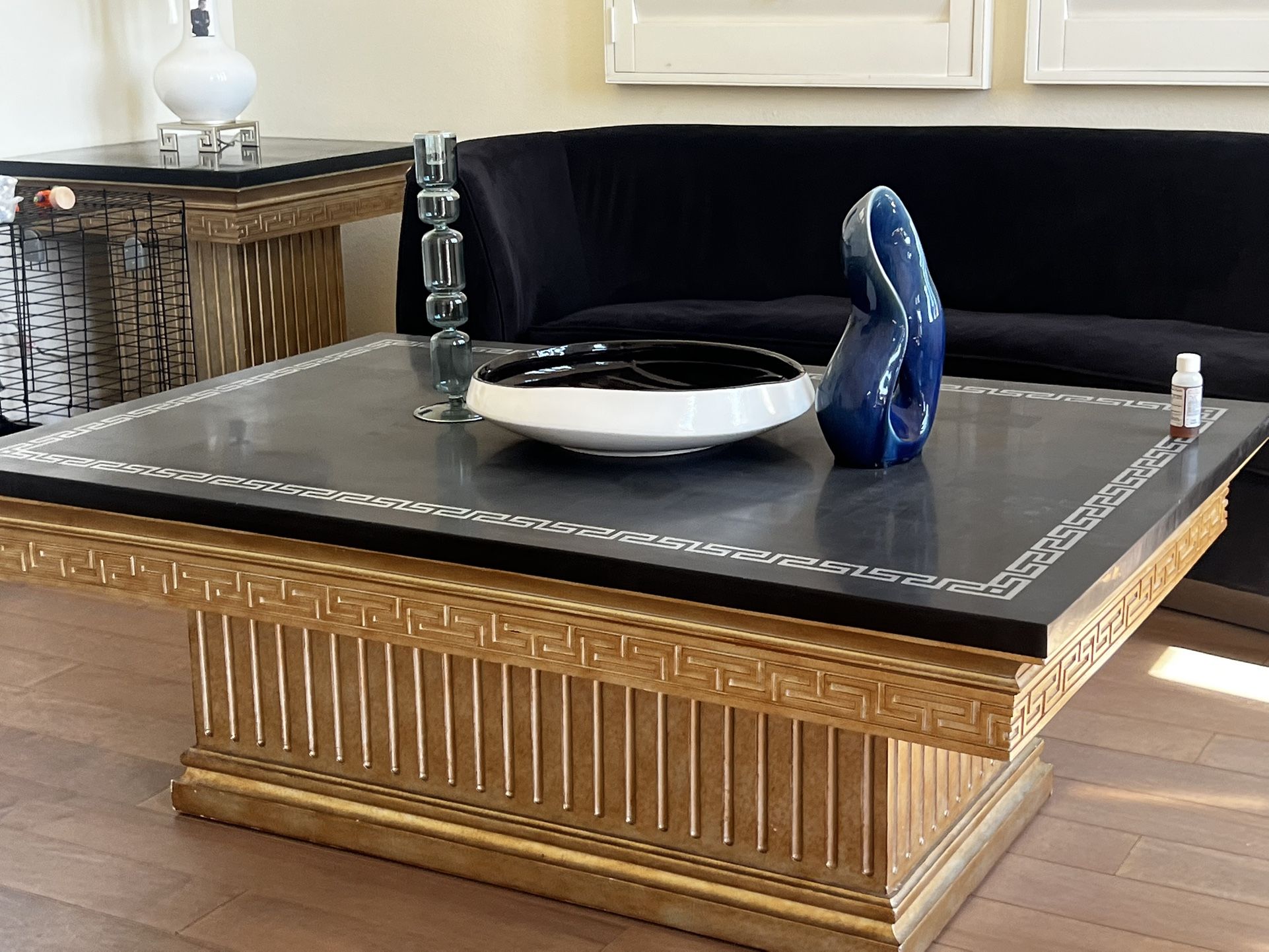 Greek Key Coffee And End Table Modern Gold
