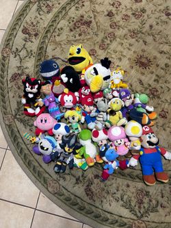 Mario, sonic, Angry Birds, Kirby plushes