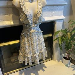 LACE UP BACK FLORAL CUTOUT EYELET MINI DRESS