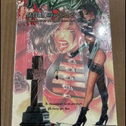 “RAZOR” 1996 Series II SEALED FACTORY BOX!! “Metal & Flesh” (36-Packs)” CHROMIUM” ++2-MEGA CARD CHROMIUM PREVIEW SETS!! 1-RAZOR & 1-LADY DEATH!!!!!😎