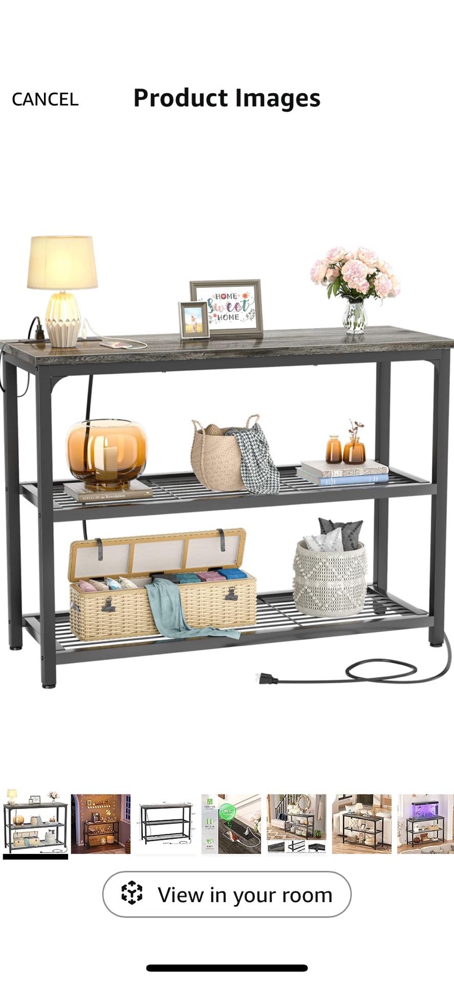 Ecoprsio Console Table with Outlets, Sofa Table with Double Mesh Shelves, Industrial Entryway Table Foyer Table for Entryway, Front Hall, Hallway, Sof
