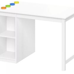 RiverRidge Kids' Playroom Art Activity Table with 2 Cubbies and 2 Bookracks White: Kids Desk with Storage & Creativity Focus