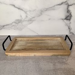 Wooden Dessert Serve Tray With Black Handles For Serving Parties, Guests Wood Tray