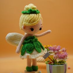 Handmade Crochet Tinkerbell Doll 8 5/8" Tall