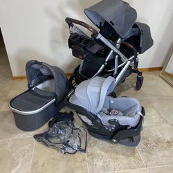 Uppababy Vista V2 Double Stroller with Bassinet and Car Seat Grey  