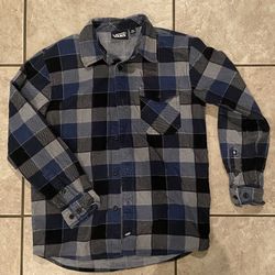 Boys VANS Box Flannel Blue Button Shirt Size XL 18