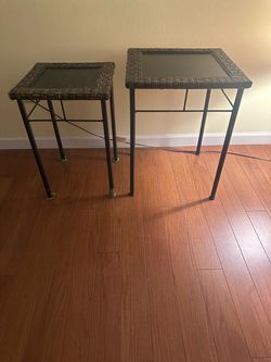 Wicker Top Side Tables Set of 2