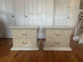 Pair of 2-Drawer Nightstands with Brass Handles