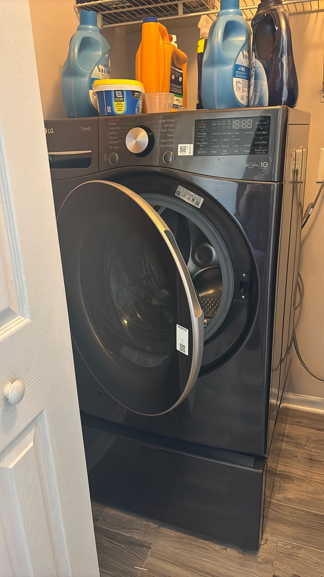 LG Thin Q Washer And Dryer With Pedal Stools