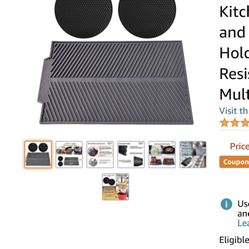 Silicone Dish Drying Mat for Kitchen Counter 16.9”X13.15”and 2 Silicone Trivets/Pot Holders for Kitchen, Heat Resistant, Dishwasher Safe, Multiple Usa