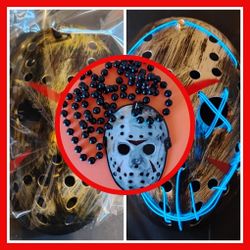 Jason Masks one lights up + Jason Wooden charm with Beads Chain NEW 
