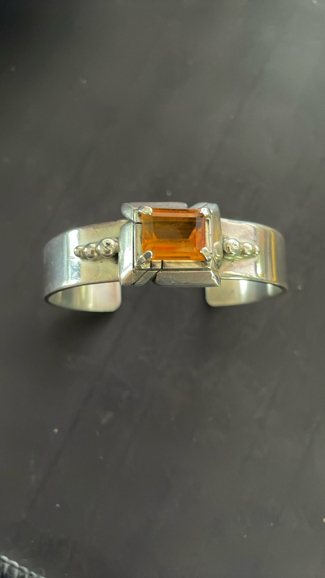 Initialed CJ Sterling Bracelet With Citron (?) Stone